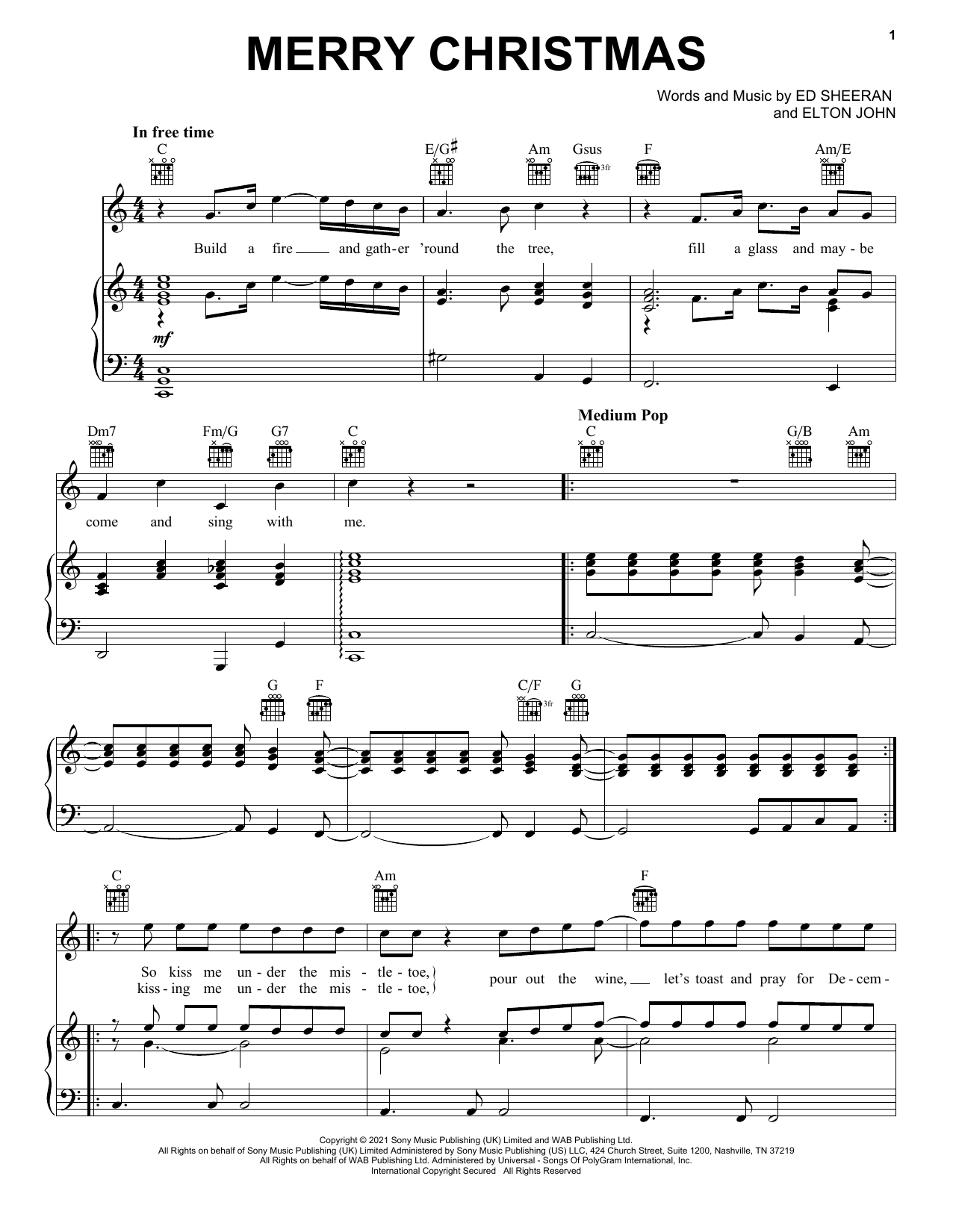 Merry Christmas (Piano, Vocal & Guitar Chords (Right-Hand Melody)) von Ed Sheeran & Elton John