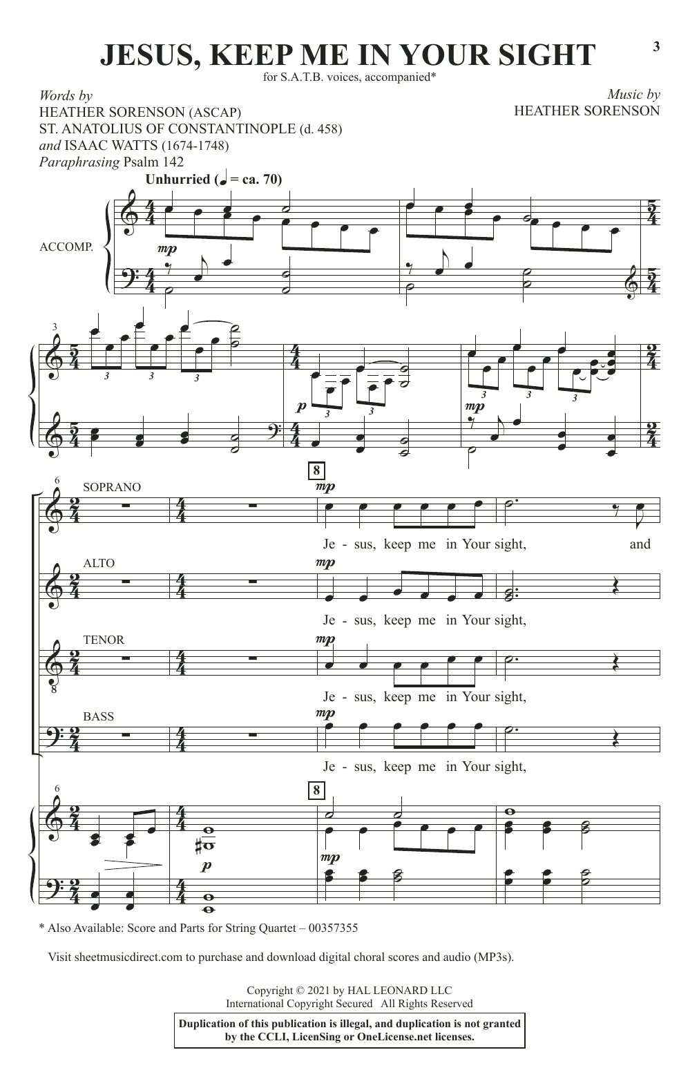 Jesus, Keep Me In Your Sight (SATB Choir) von Heather Sorenson