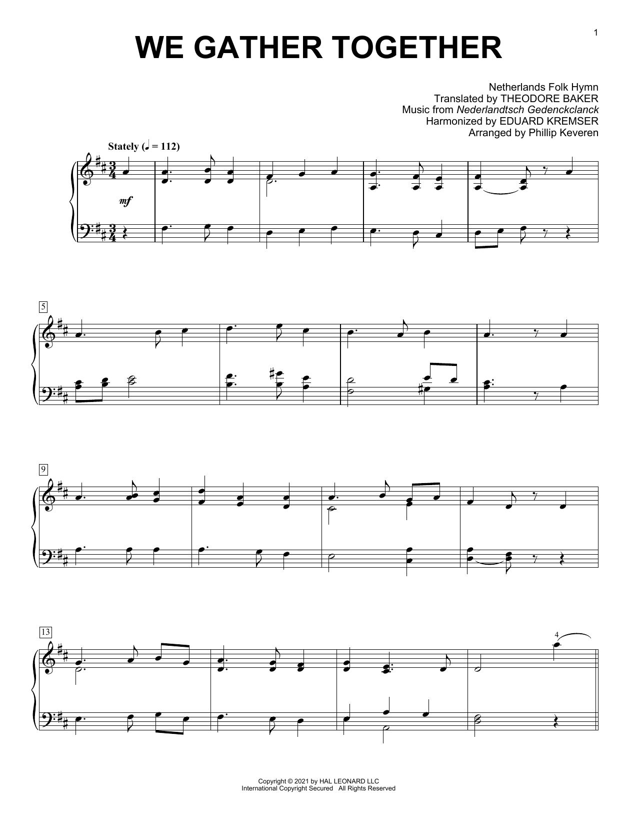 We Gather Together (arr. Phillip Keveren) (Piano Solo) von Netherlands Folk Hymn