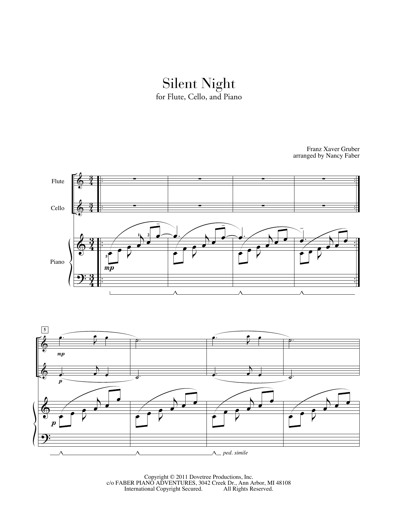 Silent Night (for Flute, Cello, Piano) (Piano Adventures) von Nancy Faber