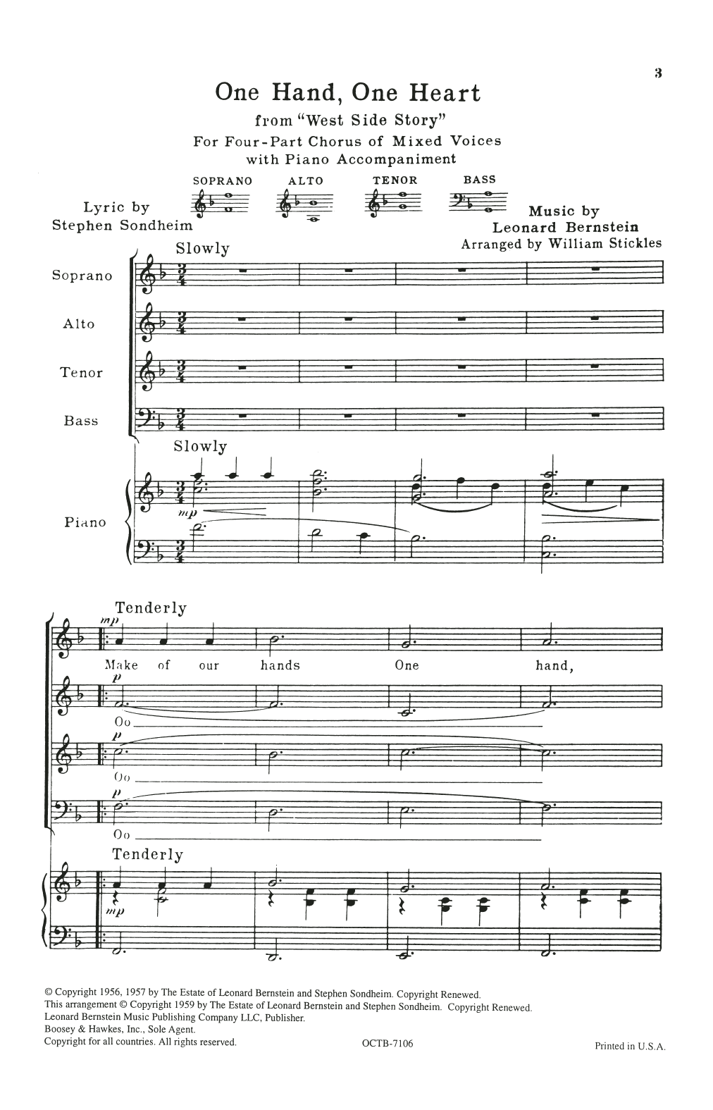One Hand, One Heart (from West Side Story) (arr. William Stickles) (SATB Choir) von Leonard Bernstein