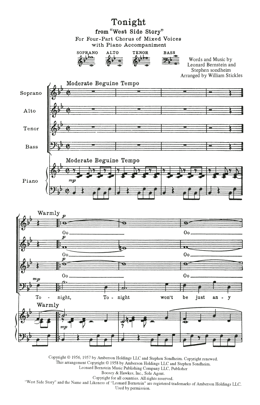 Tonight (from West Side Story) (arr. William Stickles) (SATB Choir) von Leonard Bernstein