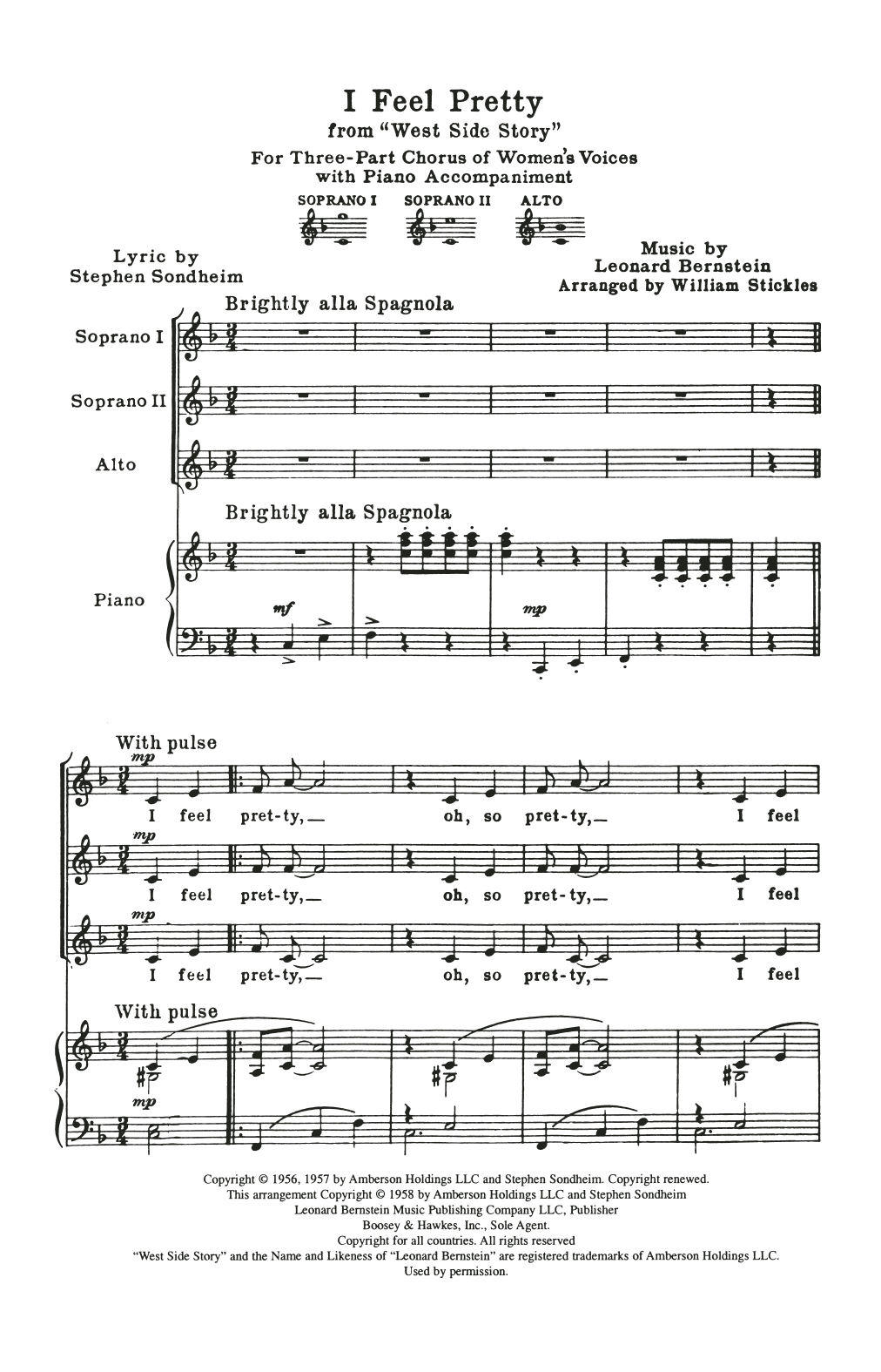 I Feel Pretty (from West Side Story) (arr. William Stickles) (SSA Choir) von Leonard Bernstein