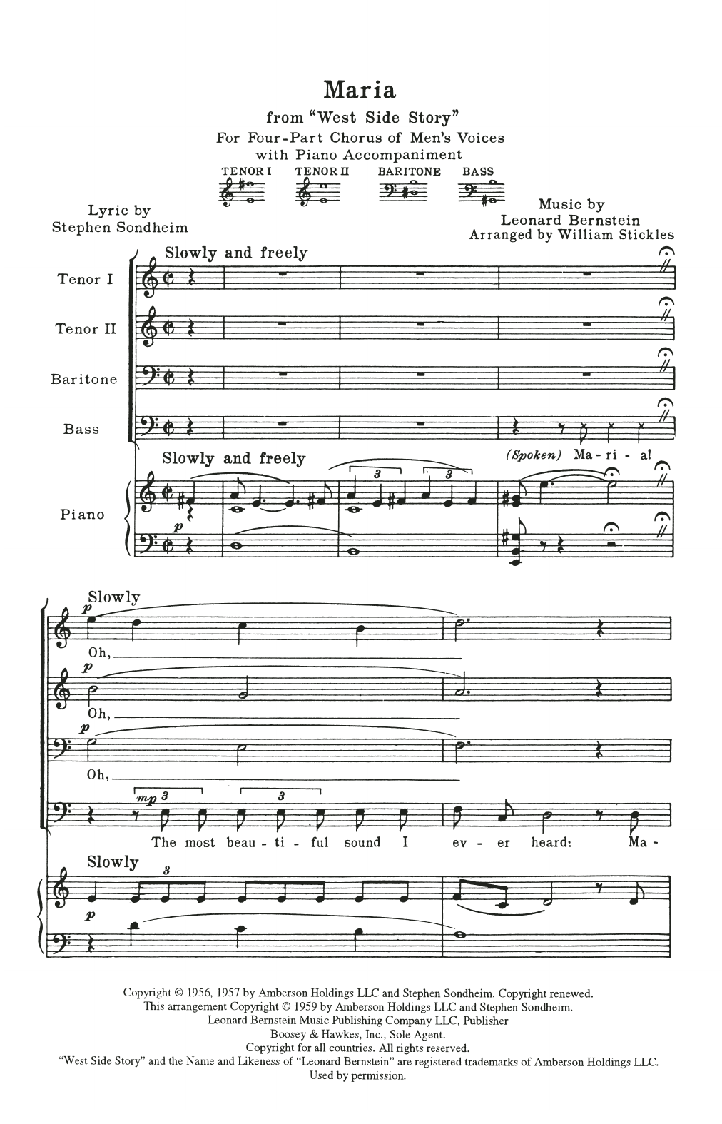 Maria (from West Side Story) (arr. William Stickles) (TTBB Choir) von Leonard Bernstein