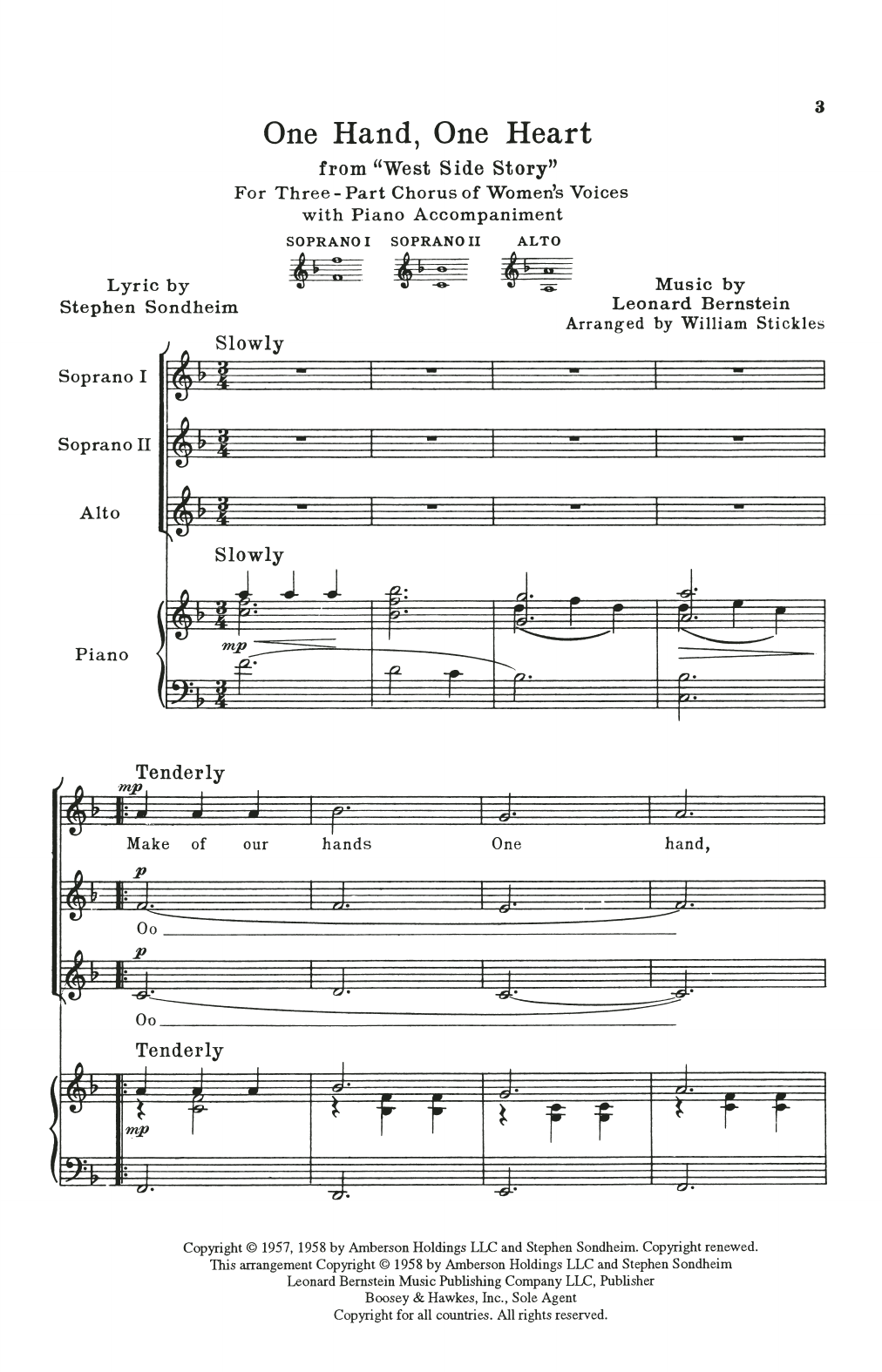 One Hand, One Heart (from West Side Story) (arr. William Stickles) (SSA Choir) von Leonard Bernstein
