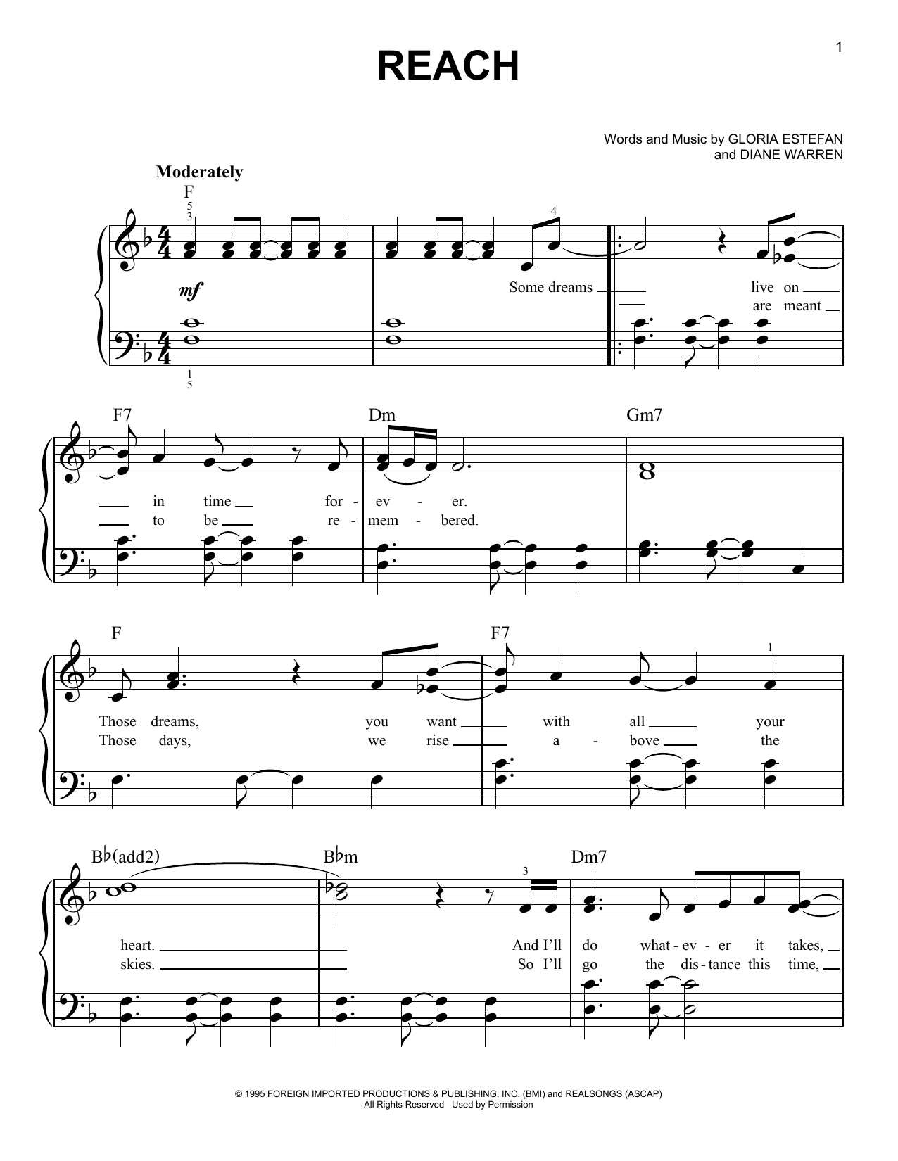 Reach (Easy Piano) von Gloria Estefan