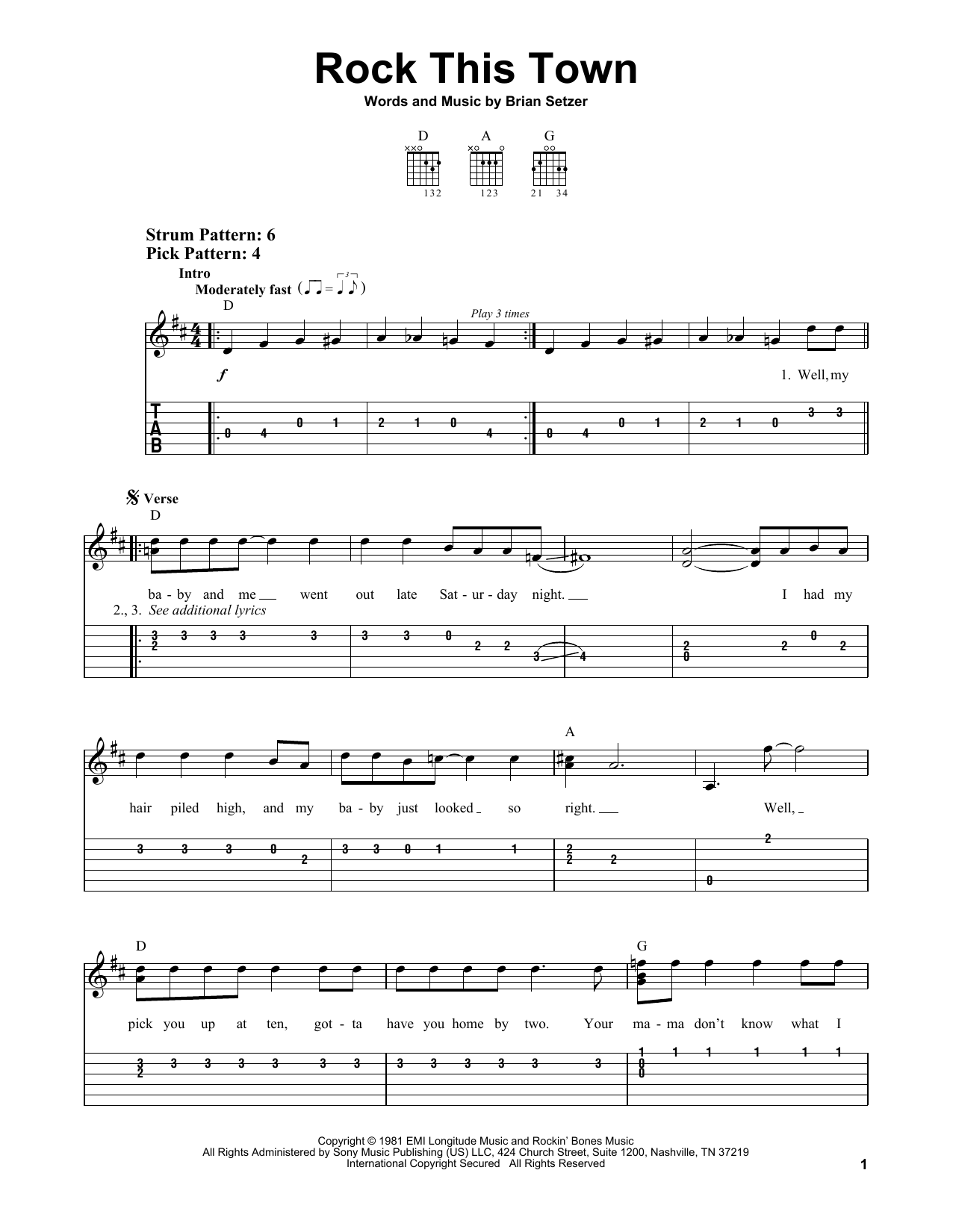 Rock This Town (Easy Guitar Tab) von Stray Cats