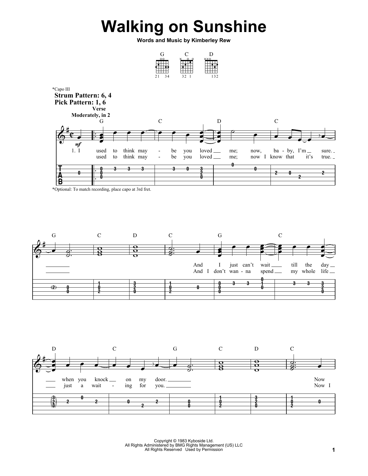 Walking On Sunshine (Easy Guitar Tab) von Katrina And The Waves