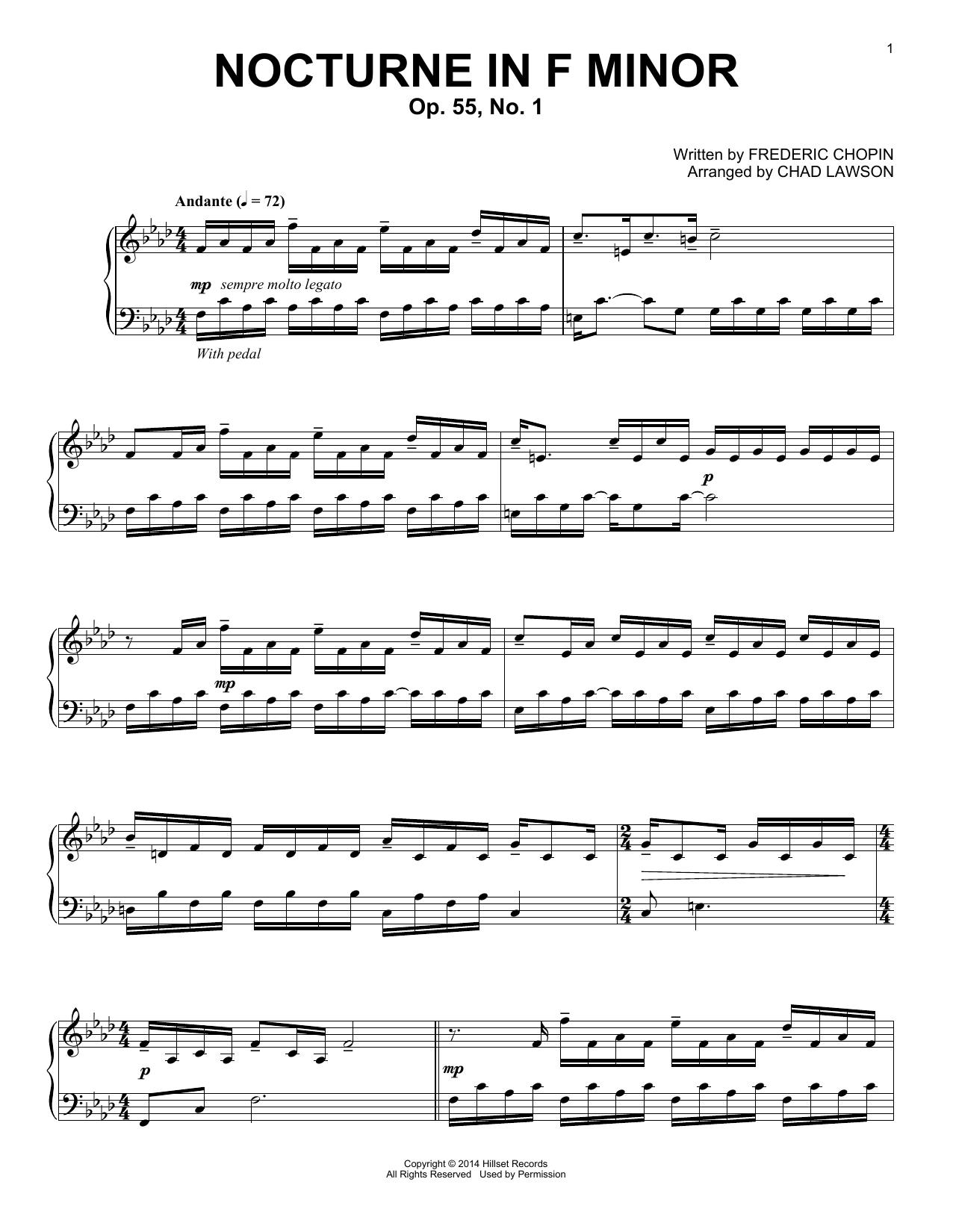 Nocturne In F Minor, Op. 55, No. 1 (arr. Chad Lawson) (Piano Solo) von Frederic Chopin