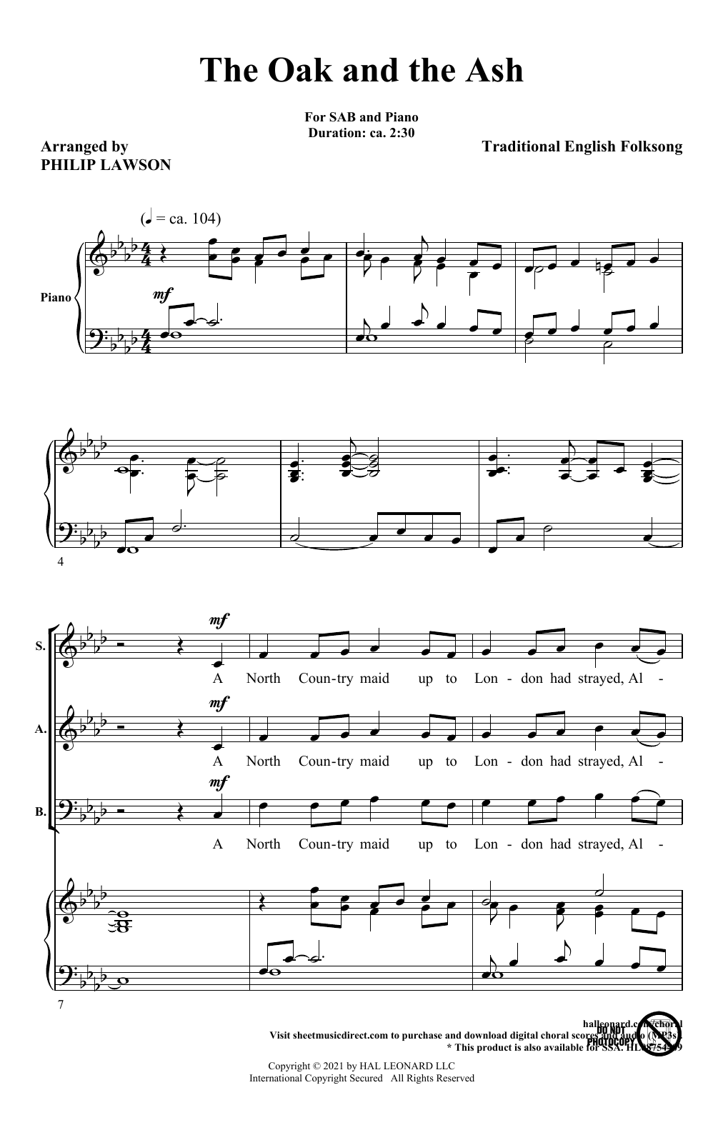 The Oak And The Ash (arr. Philip Lawson) (SAB Choir) von Traditional English Folksong