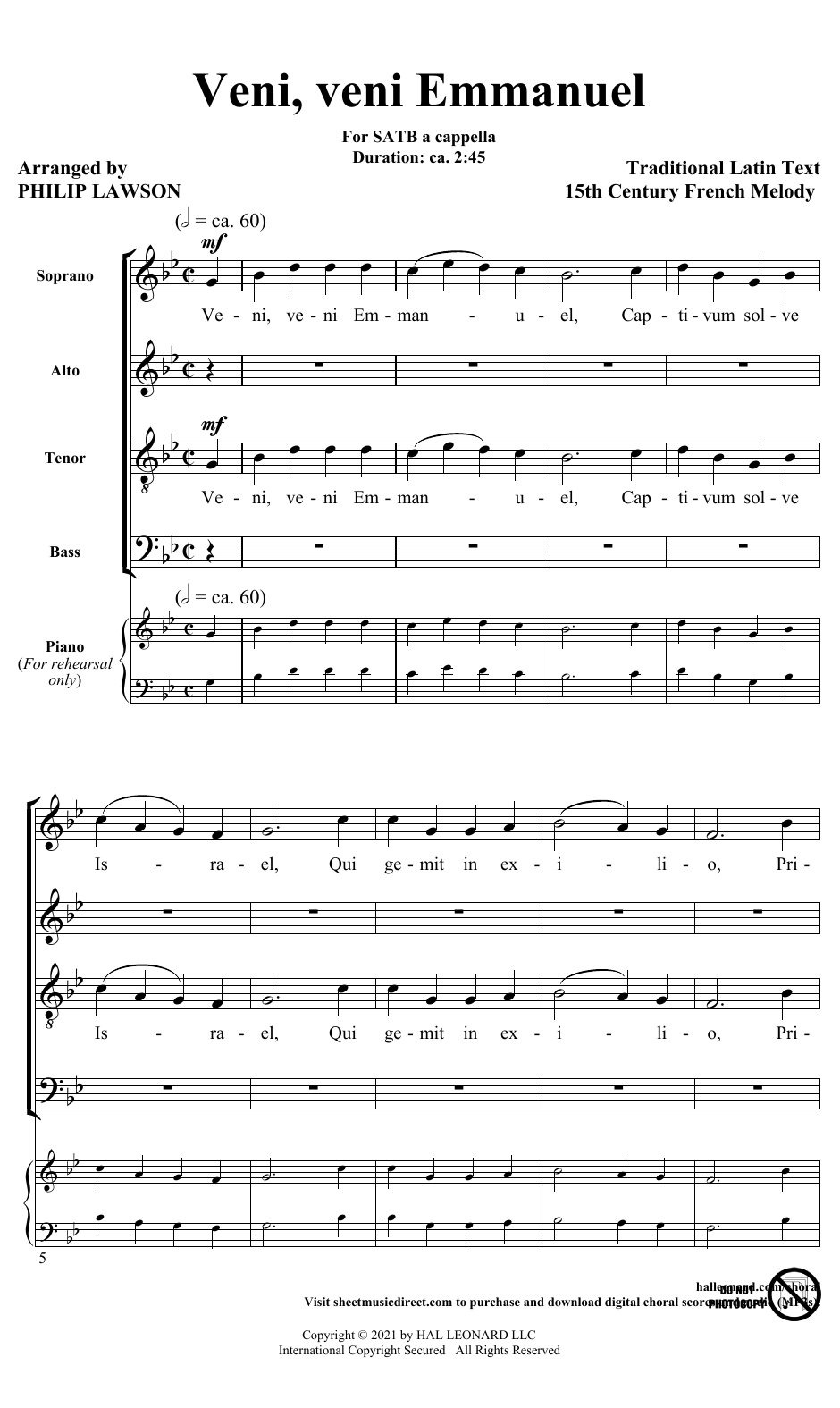 Veni, Veni Emmanuel (arr. Philip Lawson) (SATB Choir) von 15th Century French Melody