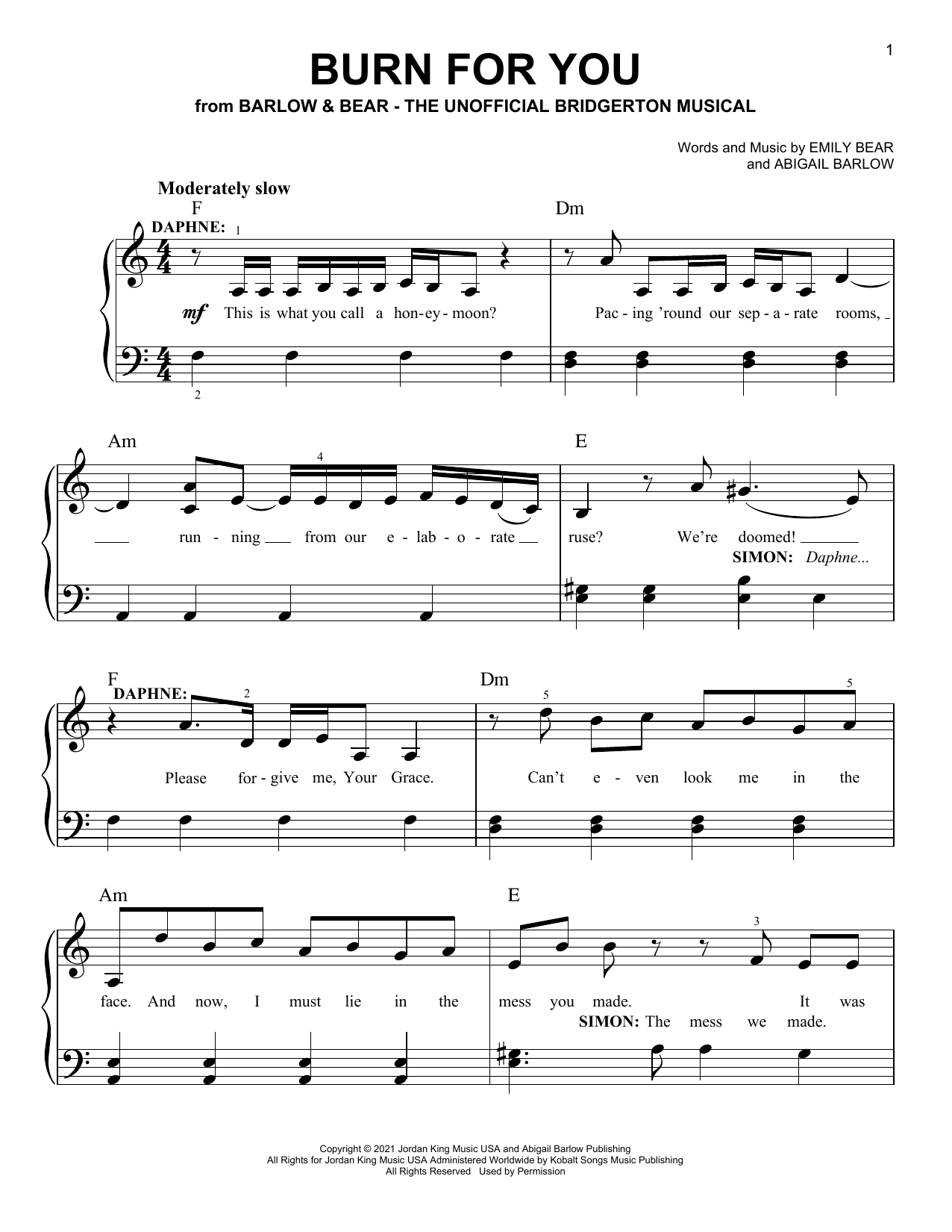 Burn For You (from The Unofficial Bridgerton Musical) (Easy Piano) von Barlow & Bear