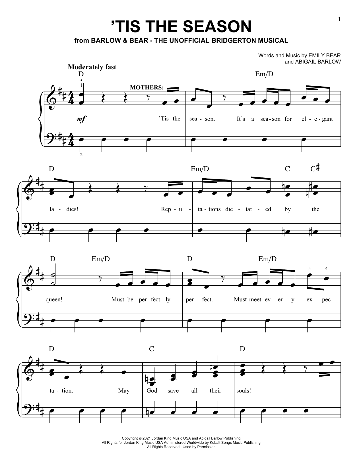 Tis The Season (from The Unofficial Bridgerton Musical) (Easy Piano) von Barlow & Bear