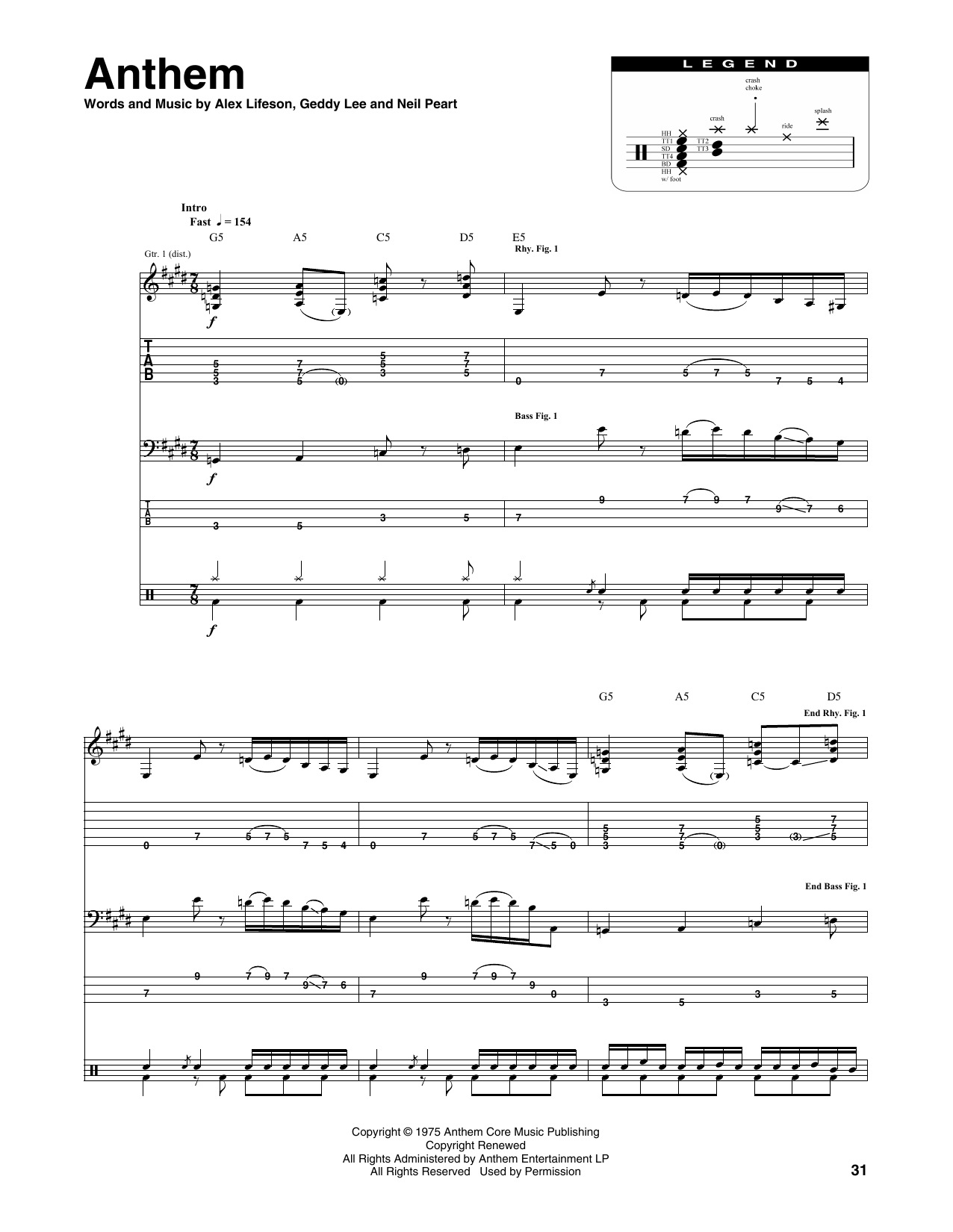 Anthem (Transcribed Score) von Rush