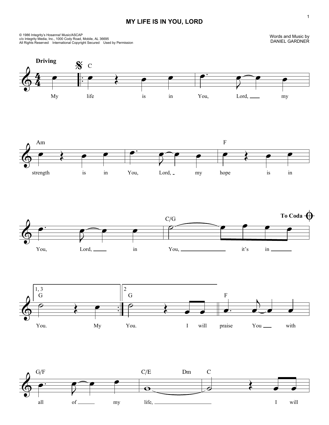 My Life Is In You Lord (Lead Sheet / Fake Book) von Daniel Gardner