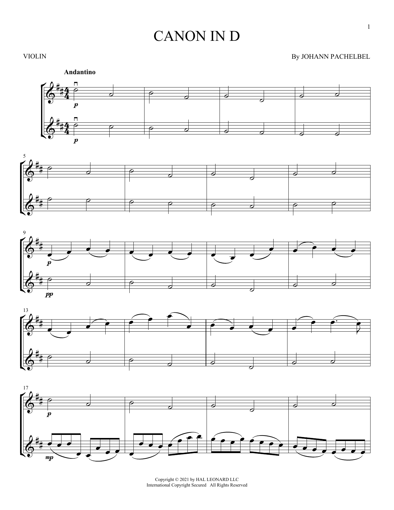 Canon In D (Violin Duet) von Johann Pachelbel