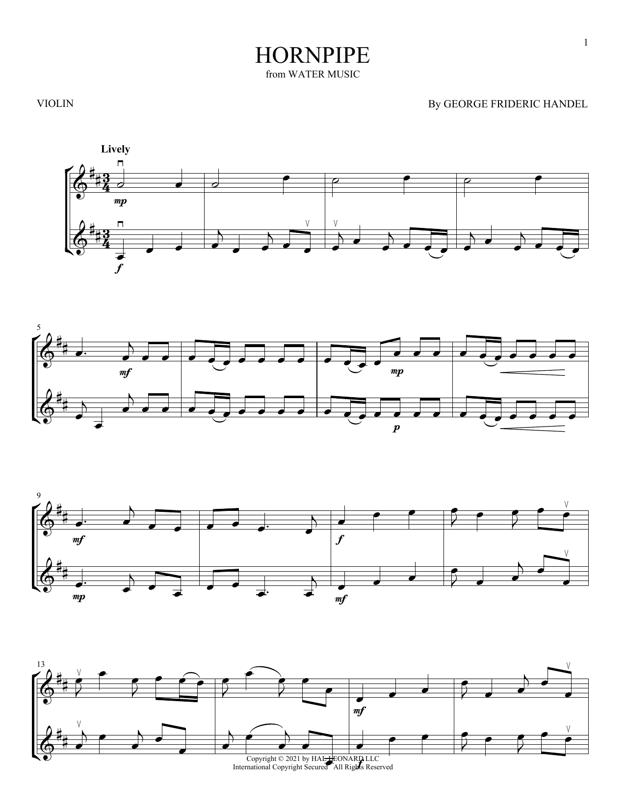 Hornpipe (Violin Duet) von George Frideric Handel