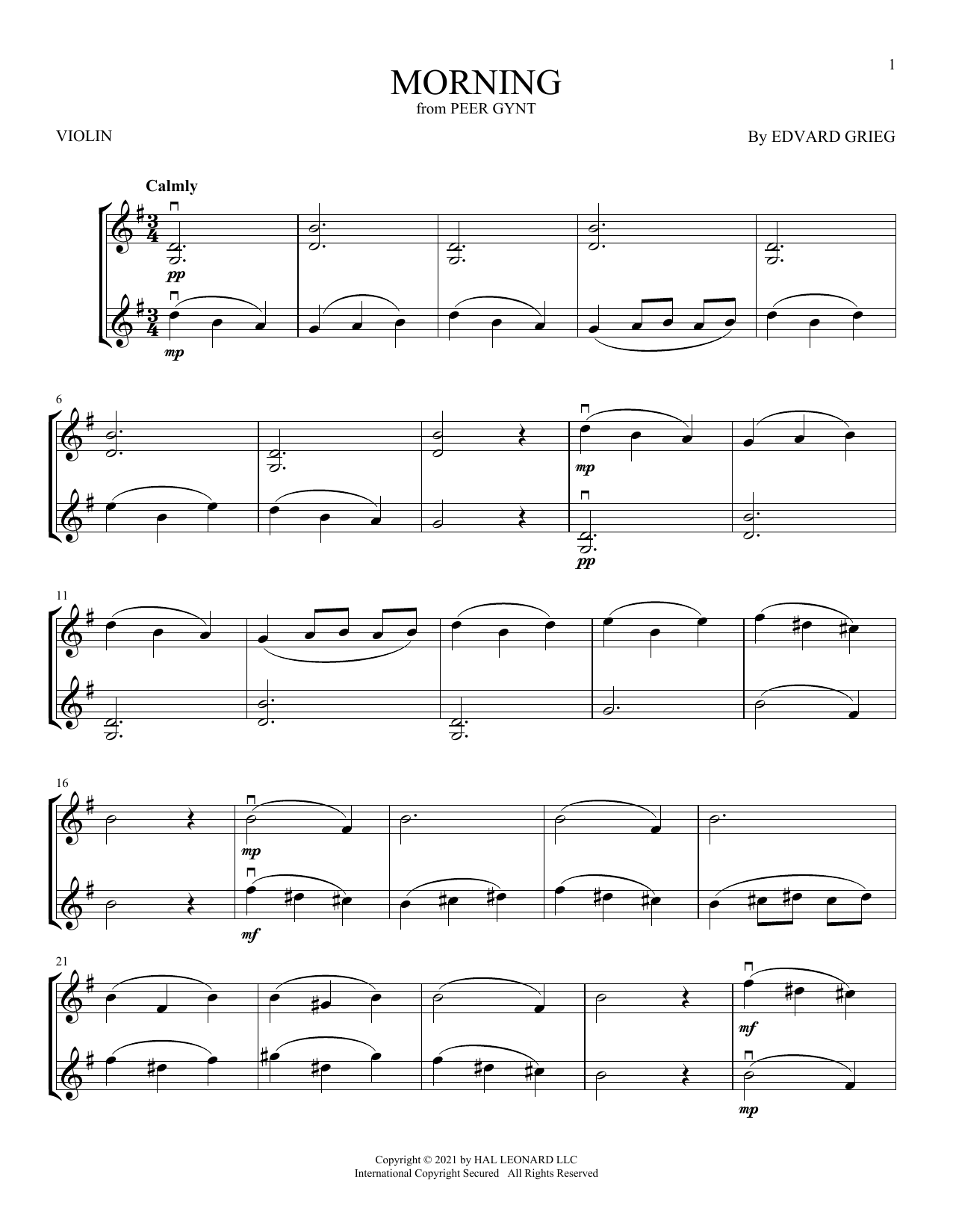 Morning (Violin Duet) von Edvard Grieg
