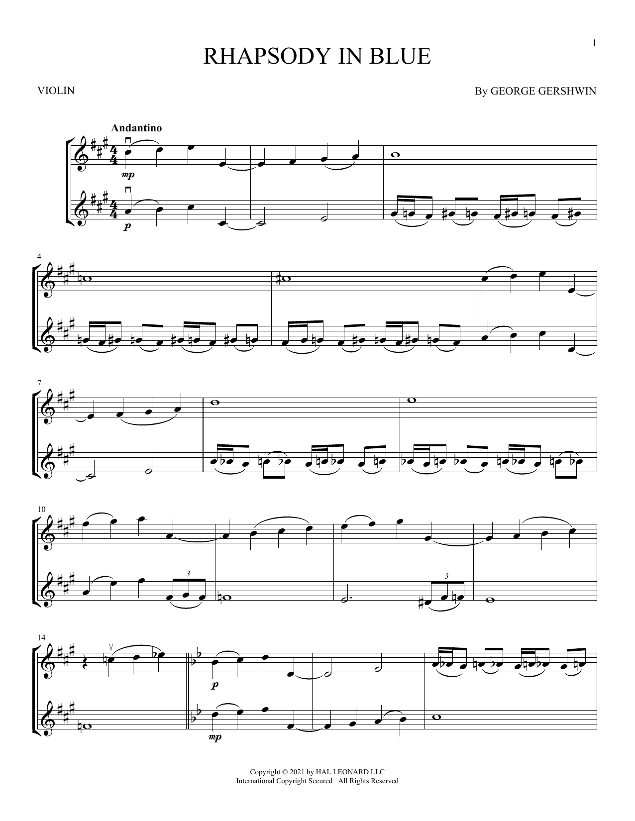 Rhapsody In Blue (Violin Duet) von George Gershwin