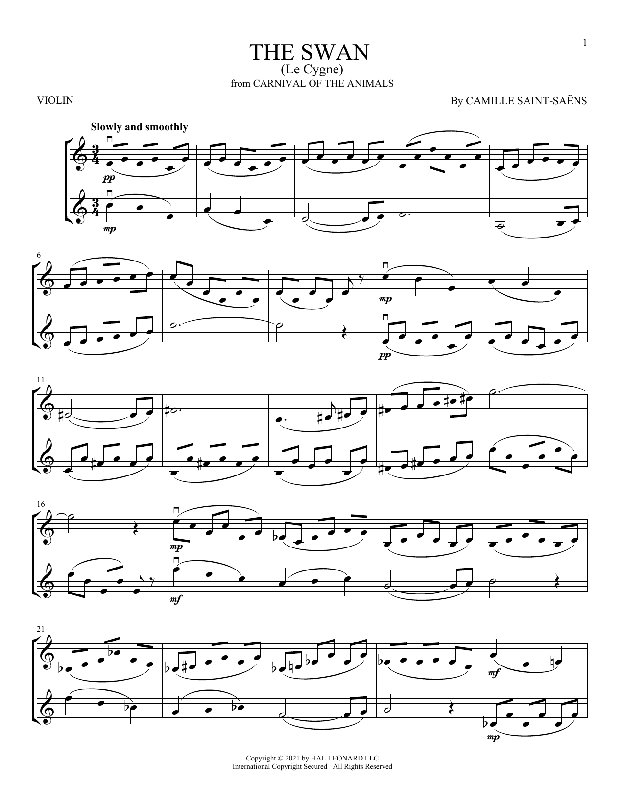 The Swan (Le Cygne) (Violin Duet) von Camille Saint-Saens