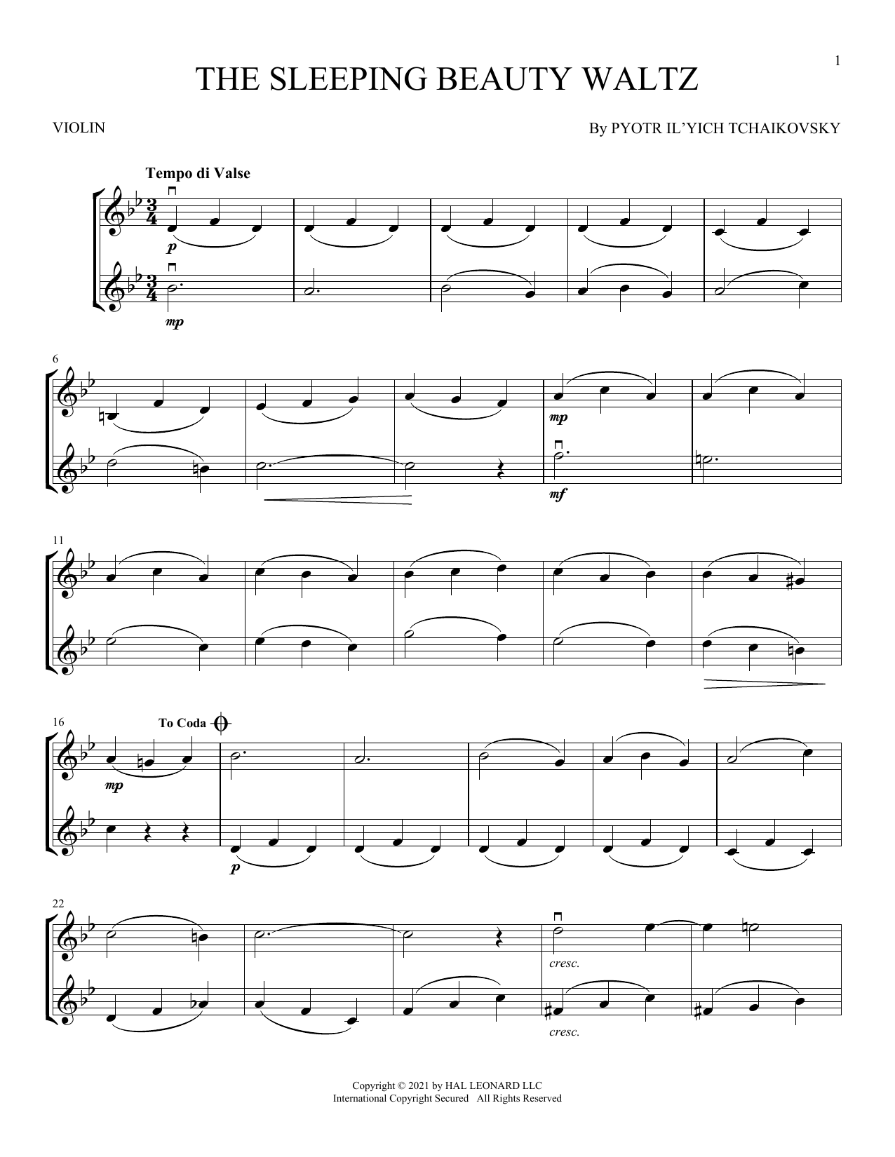 The Sleeping Beauty Waltz (Violin Duet) von Pyotr Il'yich Tchaikovsky
