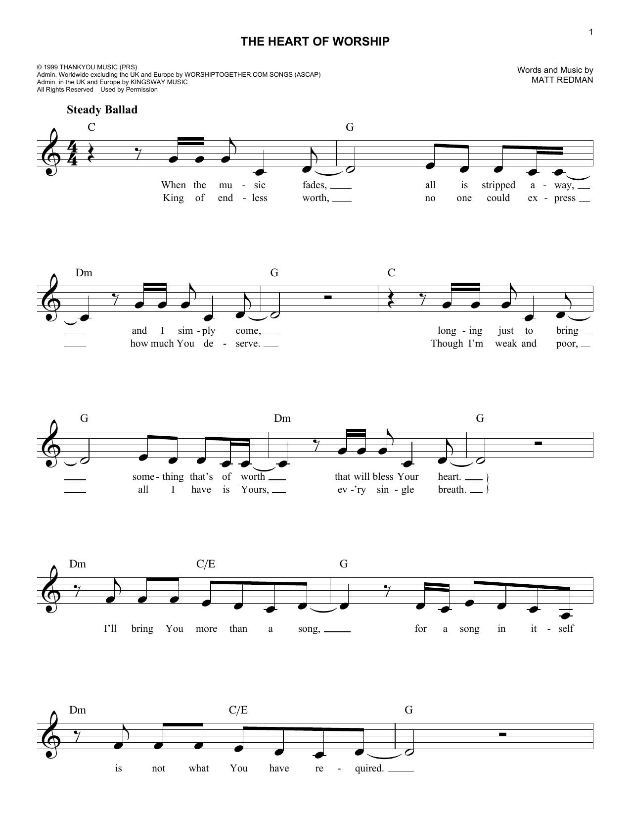 The Heart Of Worship (When The Music Fades) (Lead Sheet / Fake Book) von Matt Redman