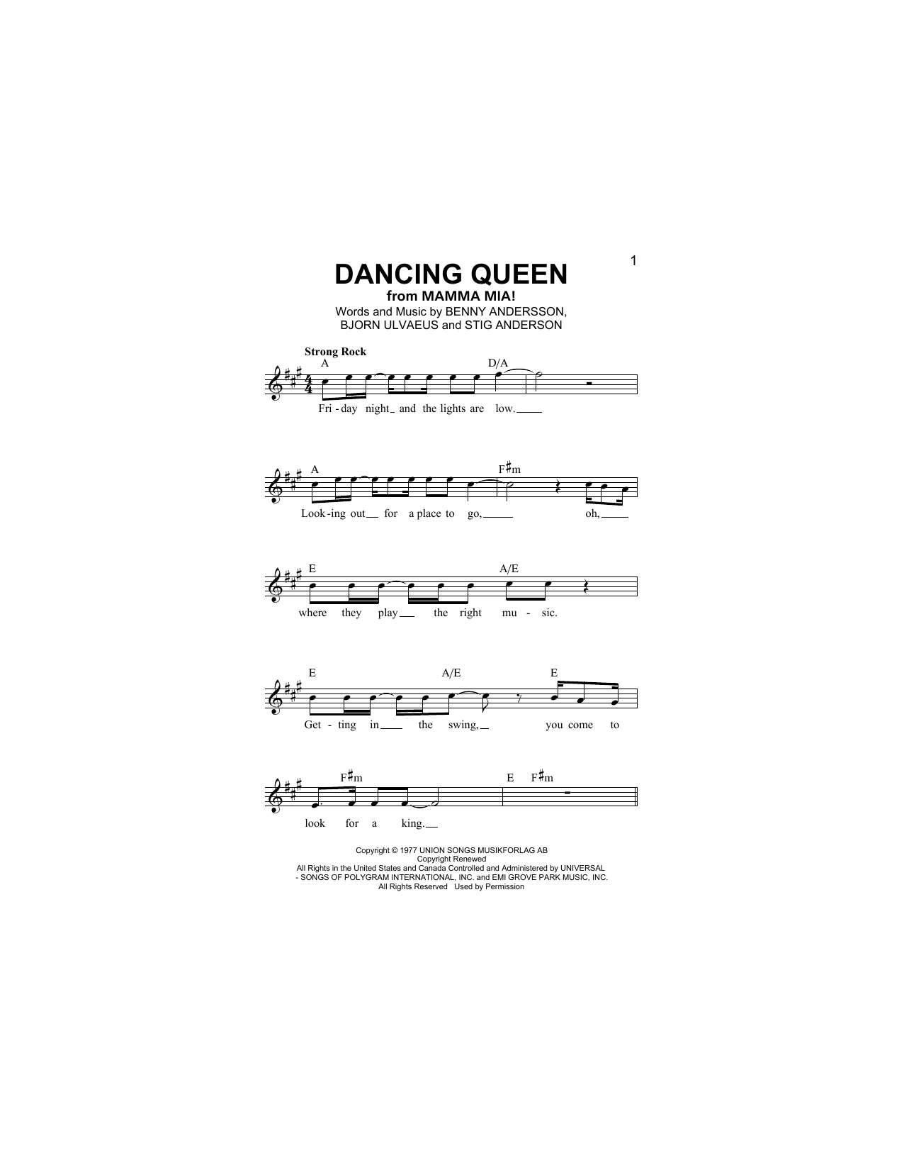 Dancing Queen (Lead Sheet / Fake Book) von ABBA