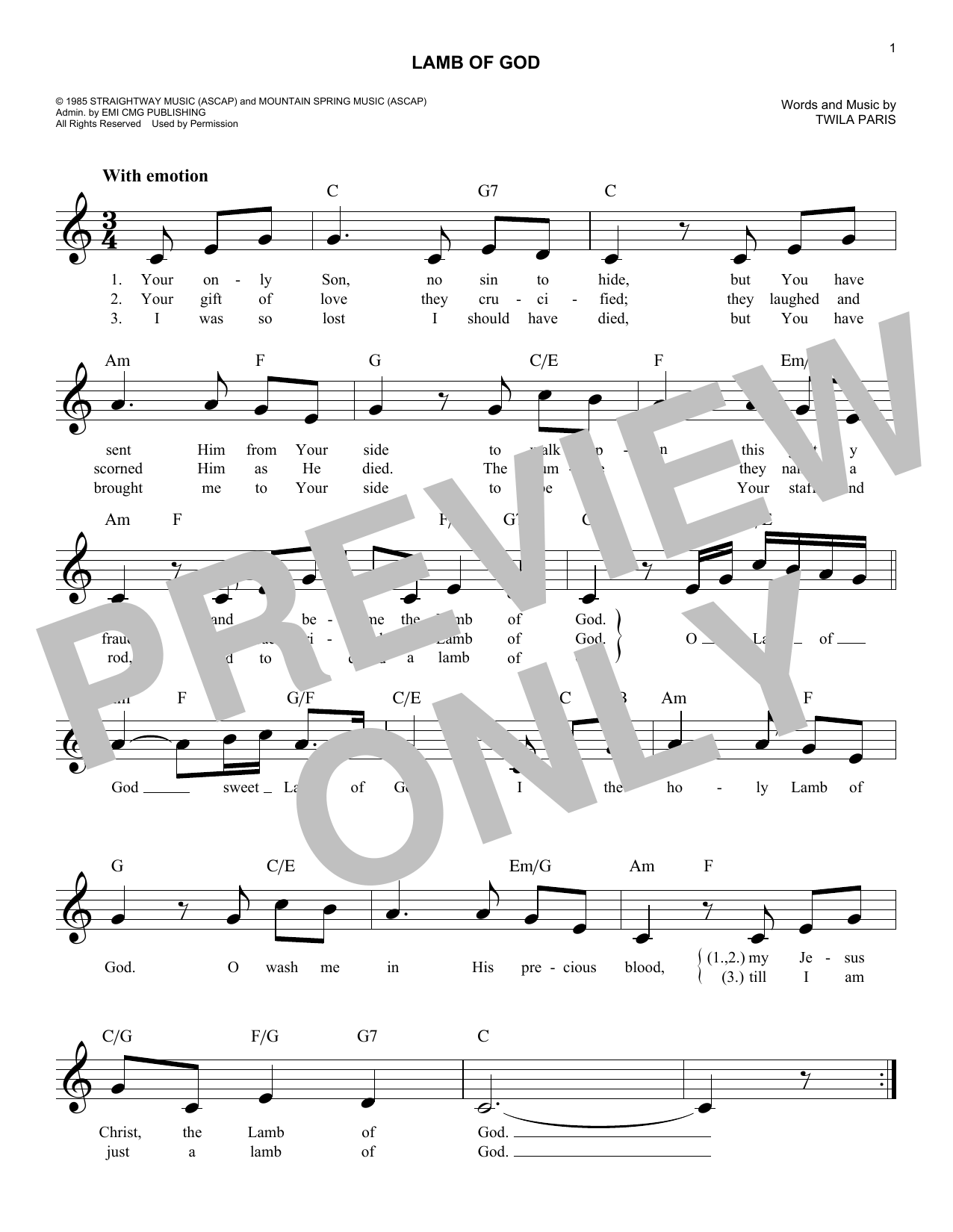 Lamb Of God (Lead Sheet / Fake Book) von Twila Paris