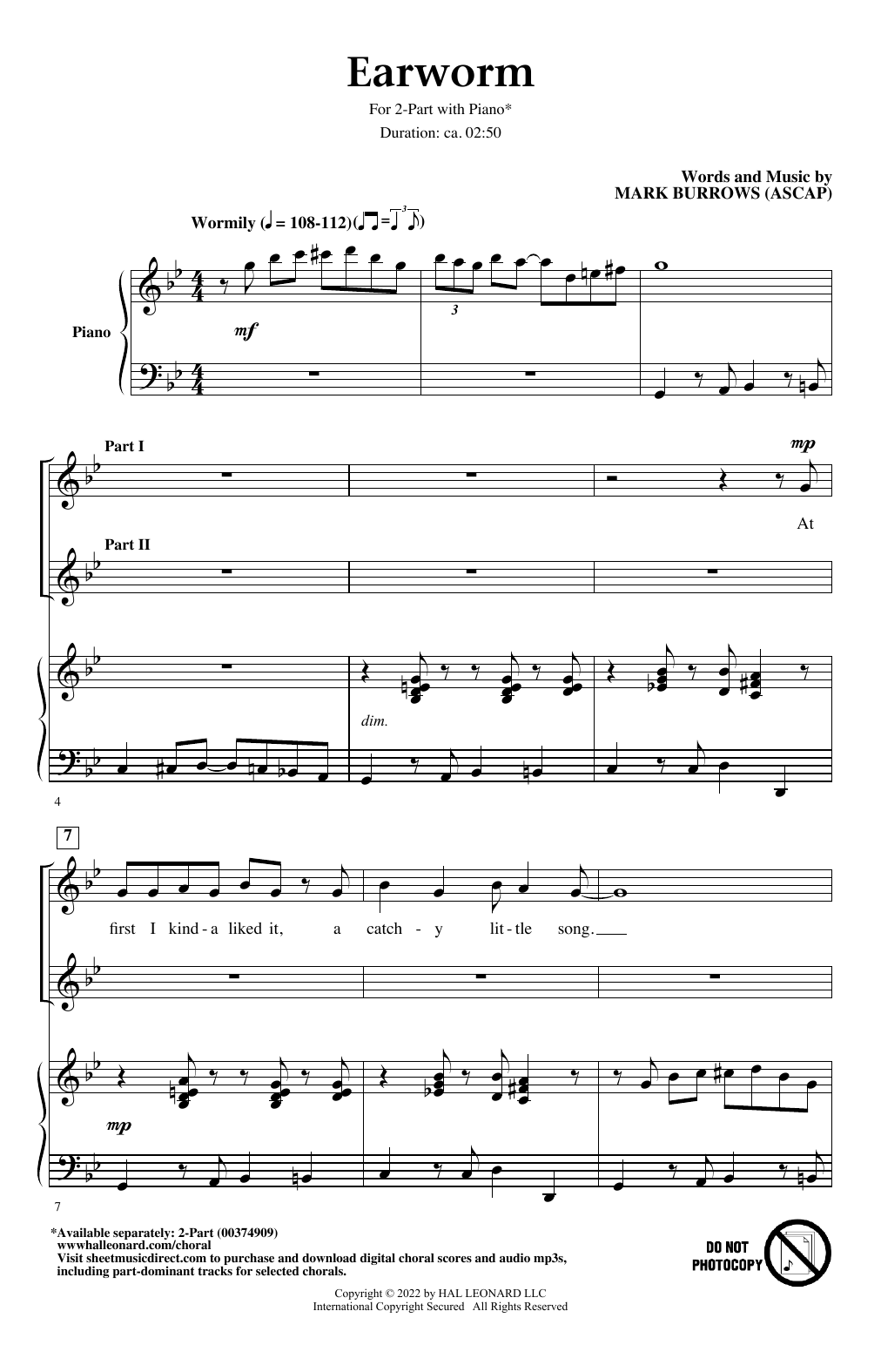 Earworm (2-Part Choir) von Mark Burrows