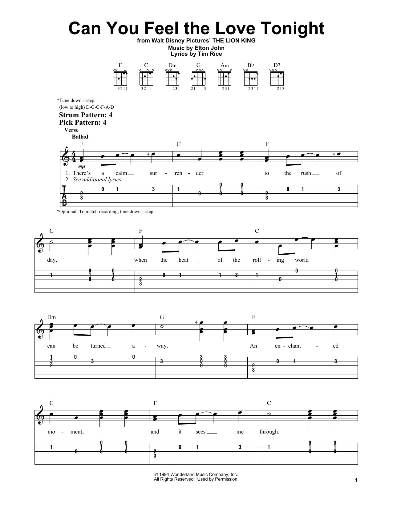 Can You Feel The Love Tonight (from The Lion King) (Easy Guitar Tab) von Elton John