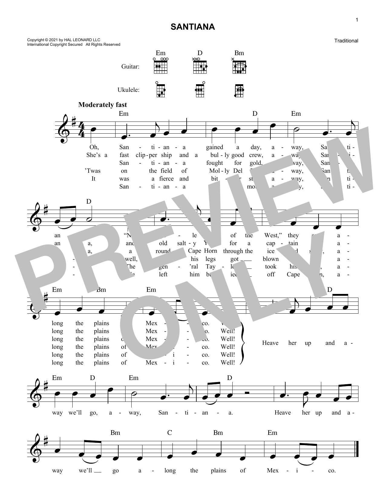 Santiana (Lead Sheet / Fake Book) von Traditional