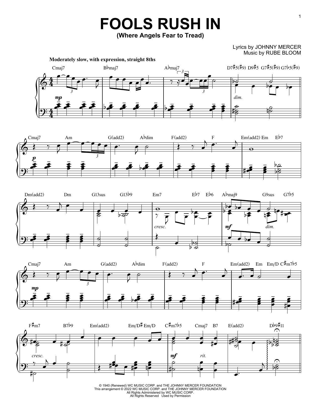 Fools Rush In (Where Angels Fear To Tread) [Jazz version] (arr. Brent Edstrom) (Piano Solo) von Johnny Mercer