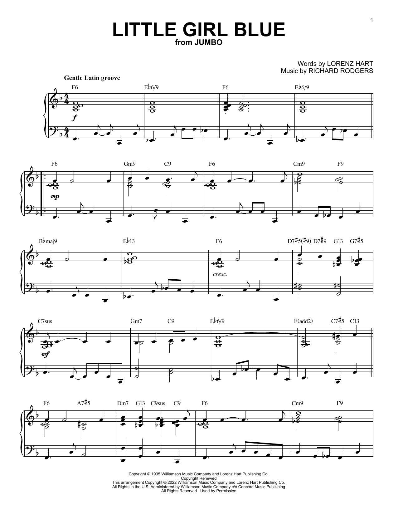 Little Girl Blue [Jazz version] (from Jumbo) (arr. Brent Edstrom) (Piano Solo) von Rodgers & Hart