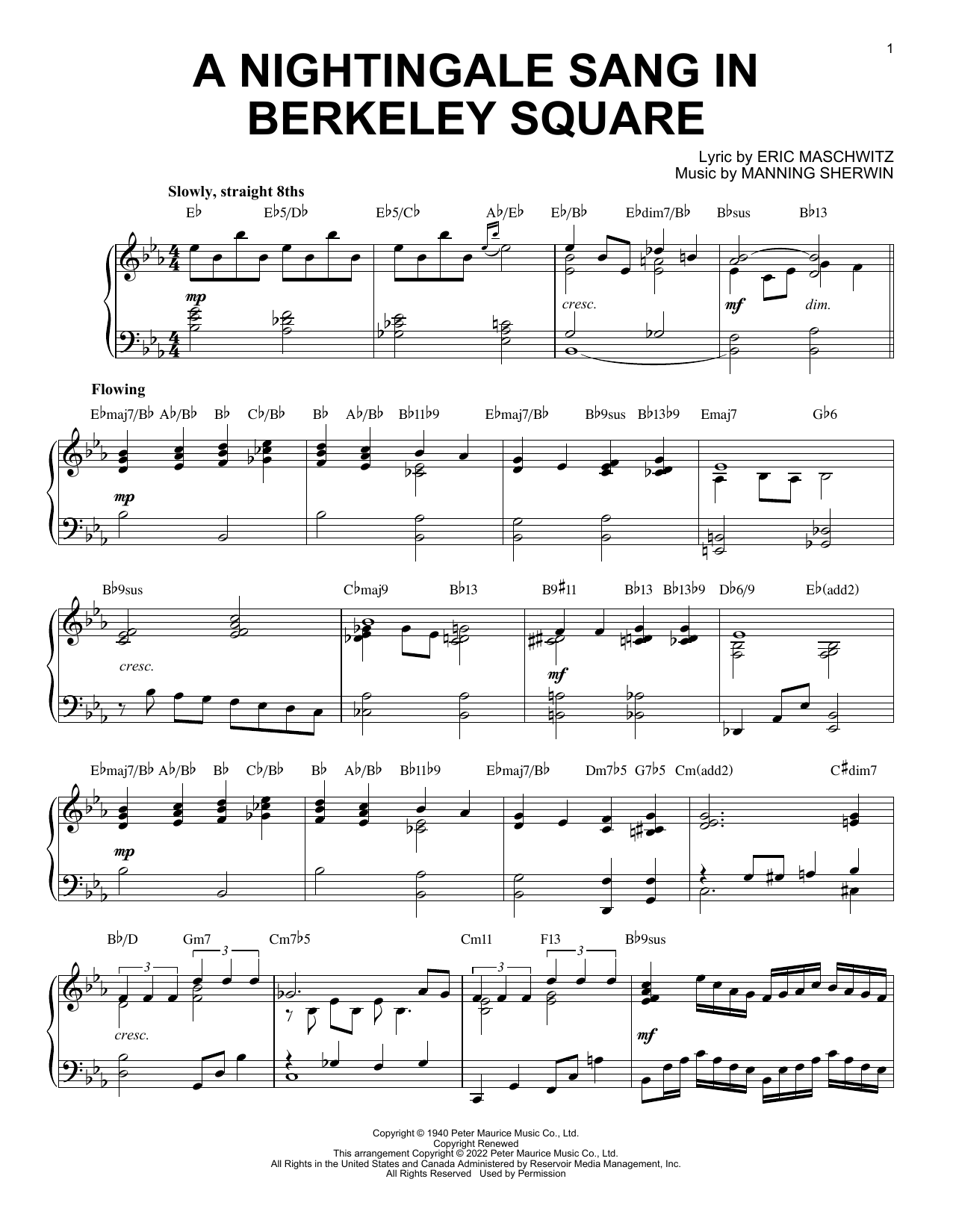 A Nightingale Sang In Berkeley Square [Jazz version] (arr. Brent Edstrom) (Piano Solo) von Manhattan Transfer