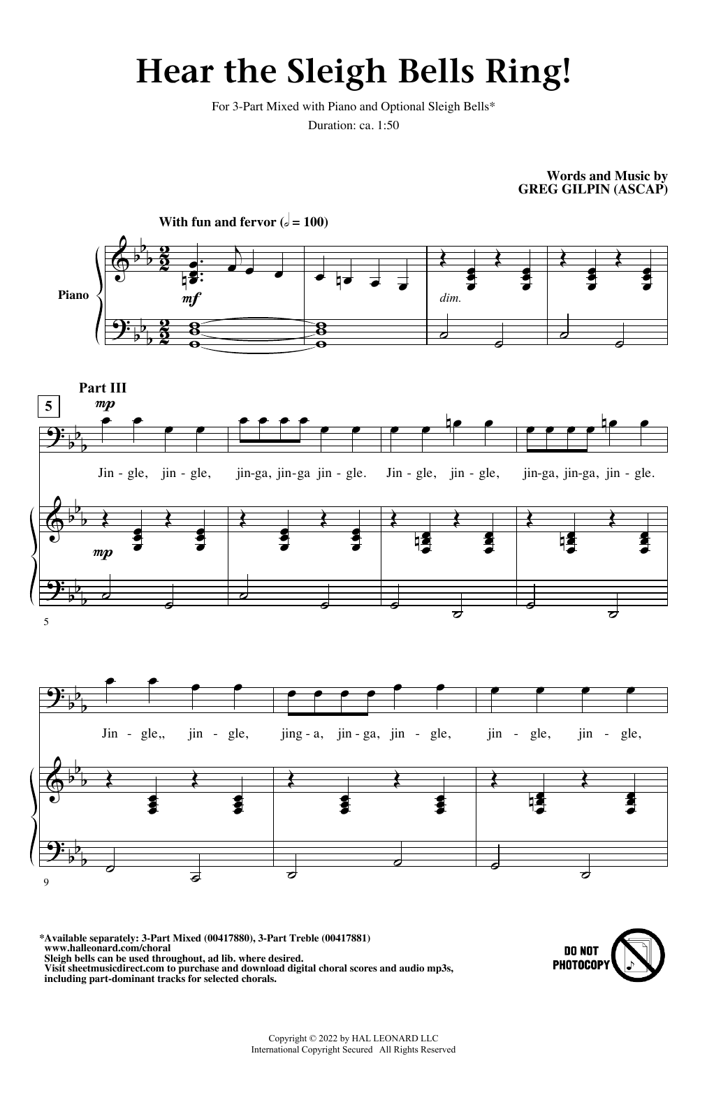 Hear the Sleigh Bells Ring! (3-Part Mixed Choir) von Greg Gilpin