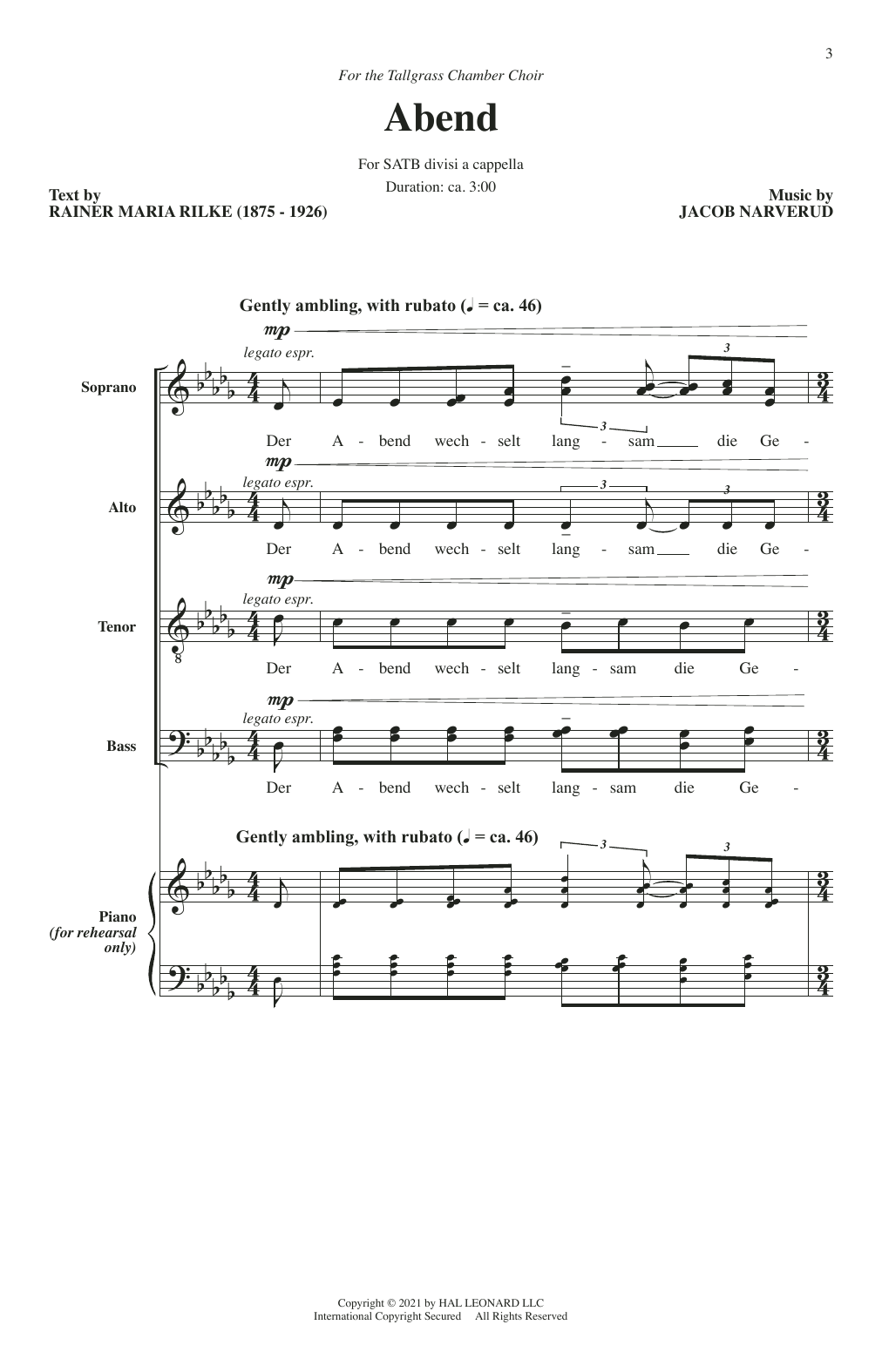 Abend (SATB Choir) von Jacob Narverud