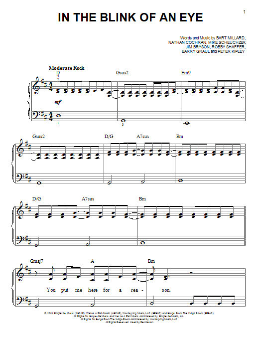 In The Blink Of An Eye (Easy Piano) von MercyMe