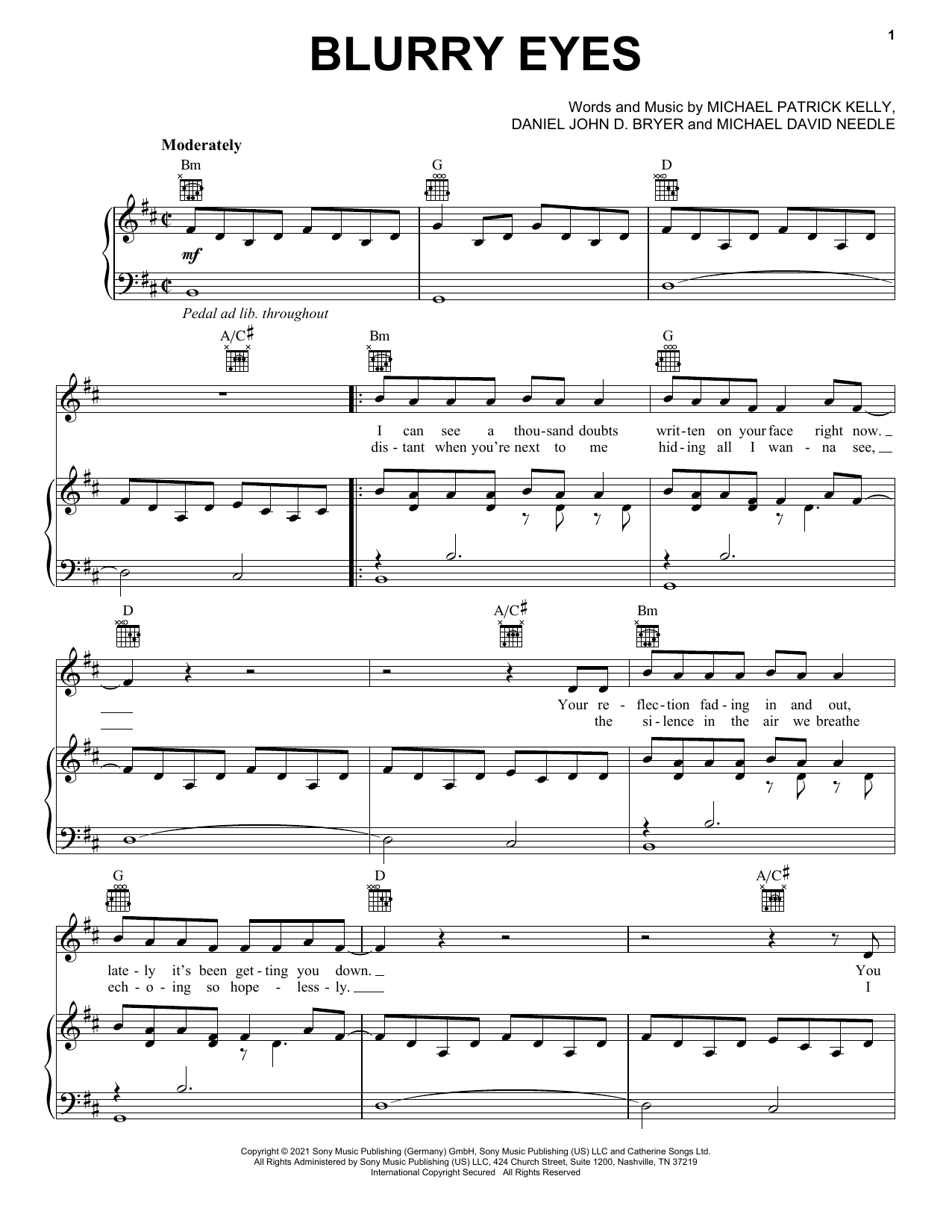 Blurry Eyes (Piano, Vocal & Guitar Chords (Right-Hand Melody)) von Michael Patrick Kelly