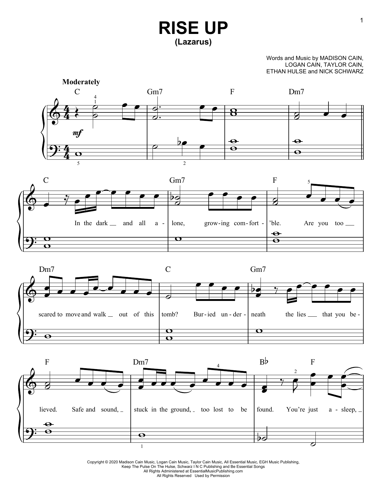 Rise Up (Lazarus) (Easy Piano) von CAIN