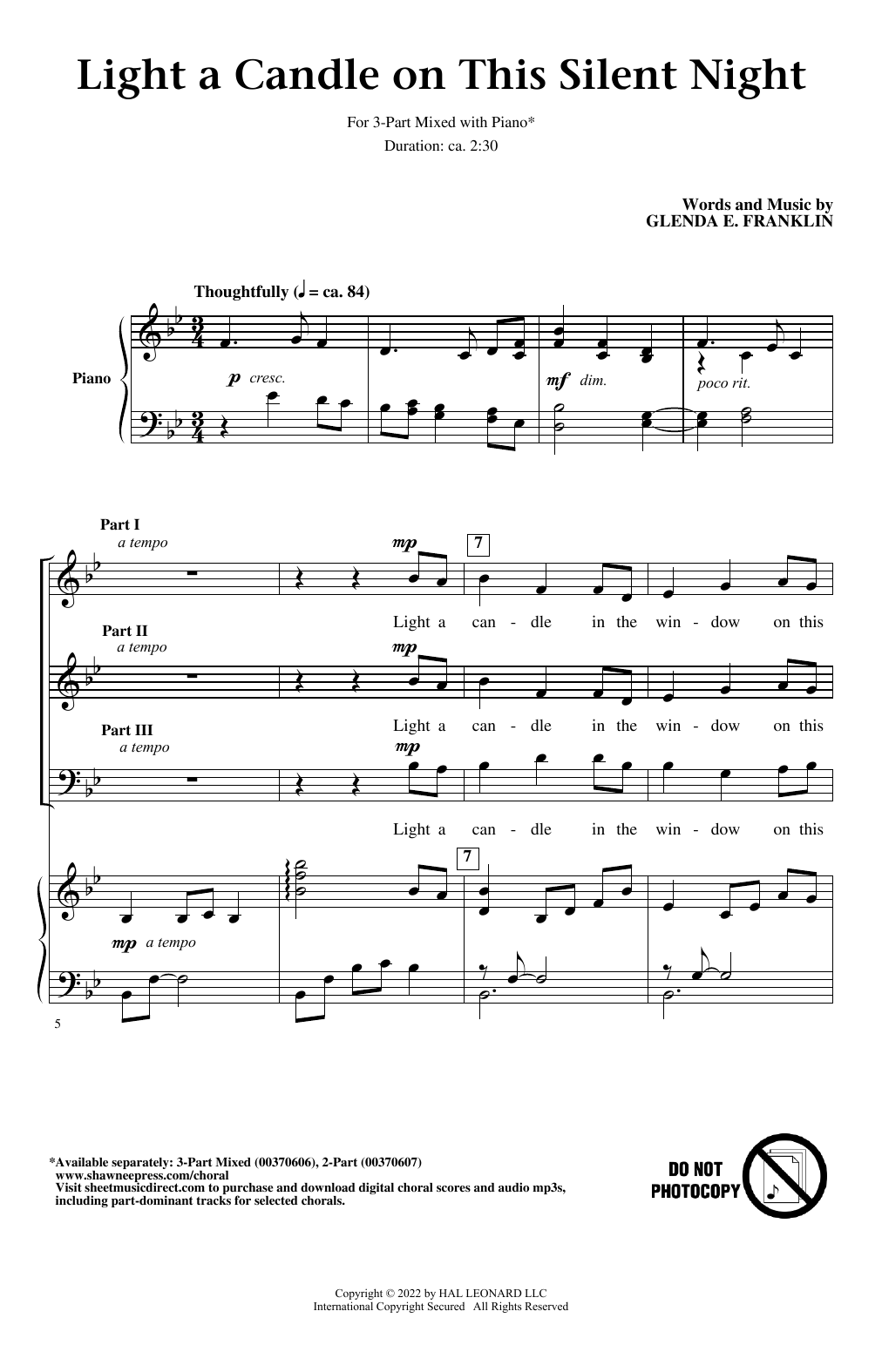 Light A Candle On This Silent Night (3-Part Mixed Choir) von Glenda E. Franklin
