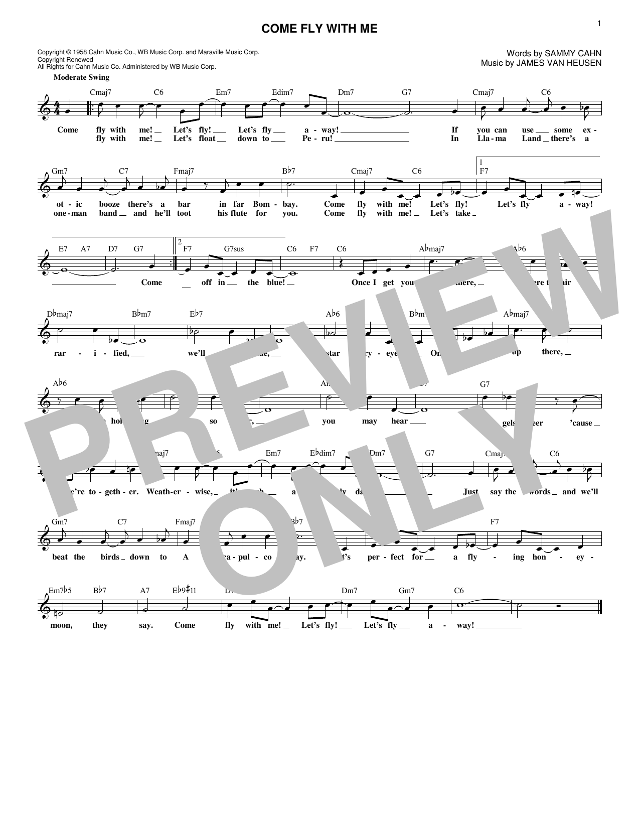 Come Fly With Me (Lead Sheet / Fake Book) von Frank Sinatra