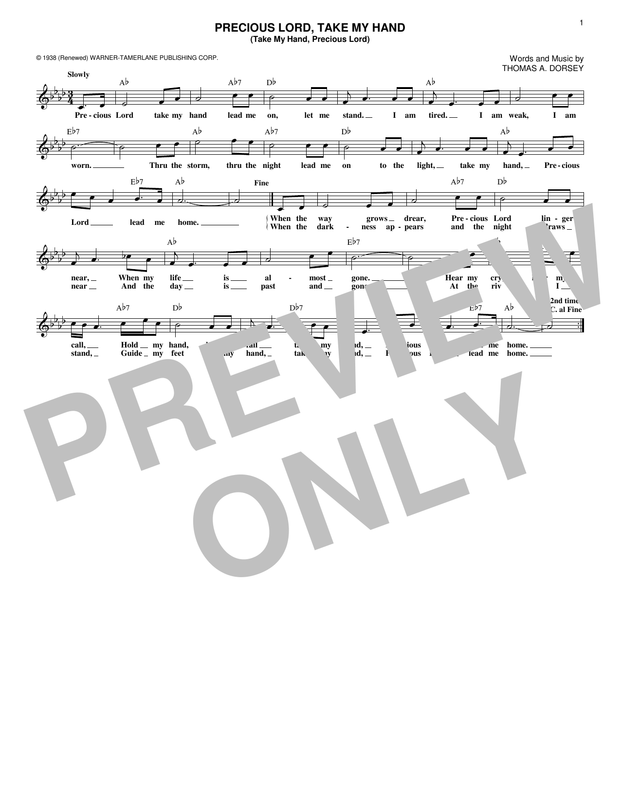 Precious Lord, Take My Hand (Take My Hand, Precious Lord) (Lead Sheet / Fake Book) von Thomas A. Dorsey