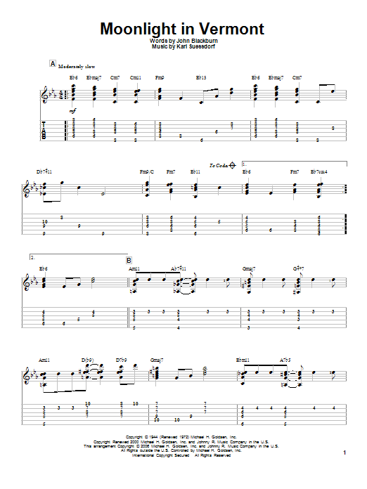 Moonlight In Vermont (Solo Guitar) von Karl Suessdorf