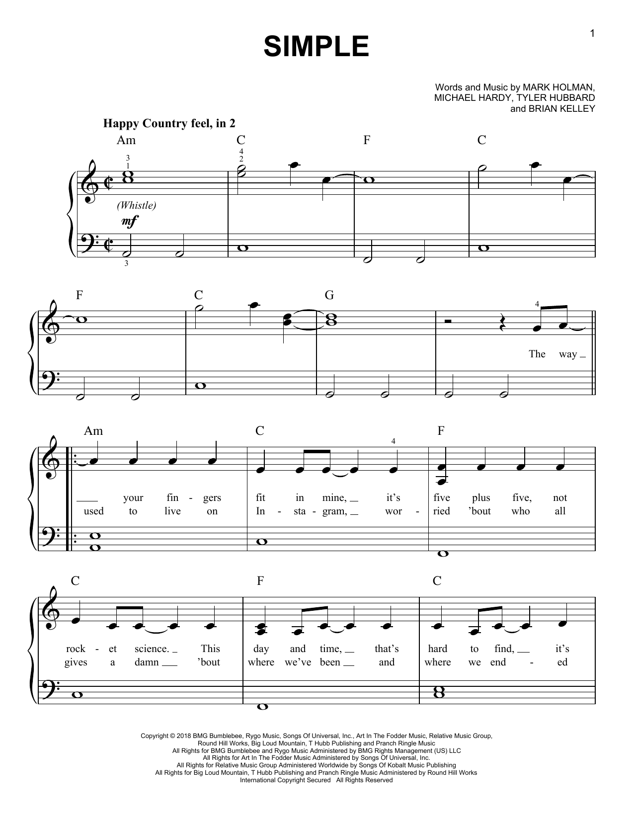 Simple (Very Easy Piano) von Florida Georgia Line