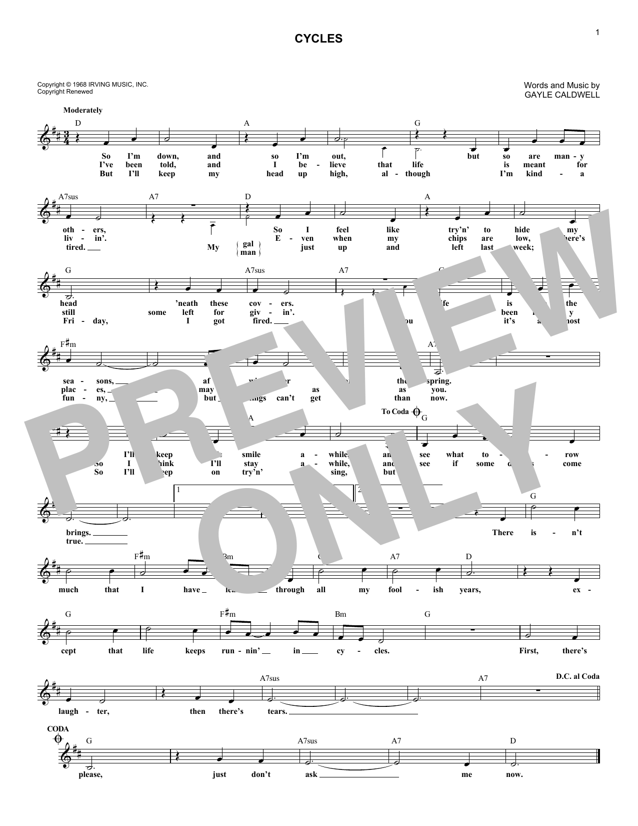 Cycles (Lead Sheet / Fake Book) von Frank Sinatra