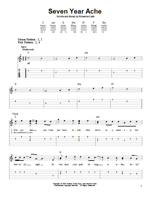 Seven Year Ache (Easy Guitar Tab) von Rosanne Cash