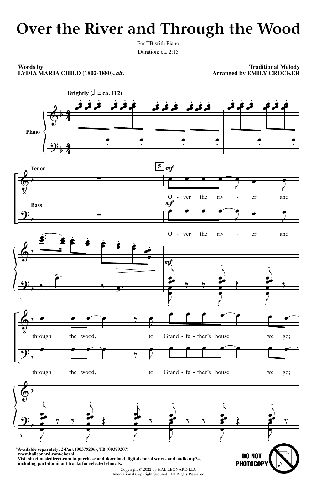 Over The River And Through The Wood (arr. Emily Crocker) (TB Choir) von Traditional Melody