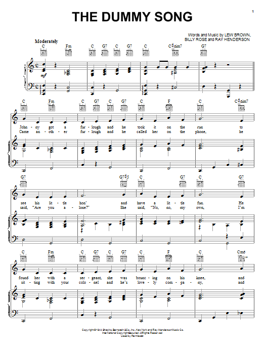 The Dummy Song (Piano, Vocal & Guitar Chords (Right-Hand Melody)) von Ray Henderson