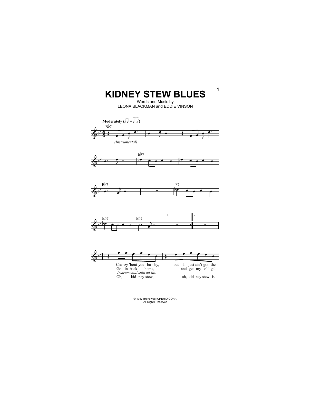 Kidney Stew Blues (Lead Sheet / Fake Book) von Eddie Vinson