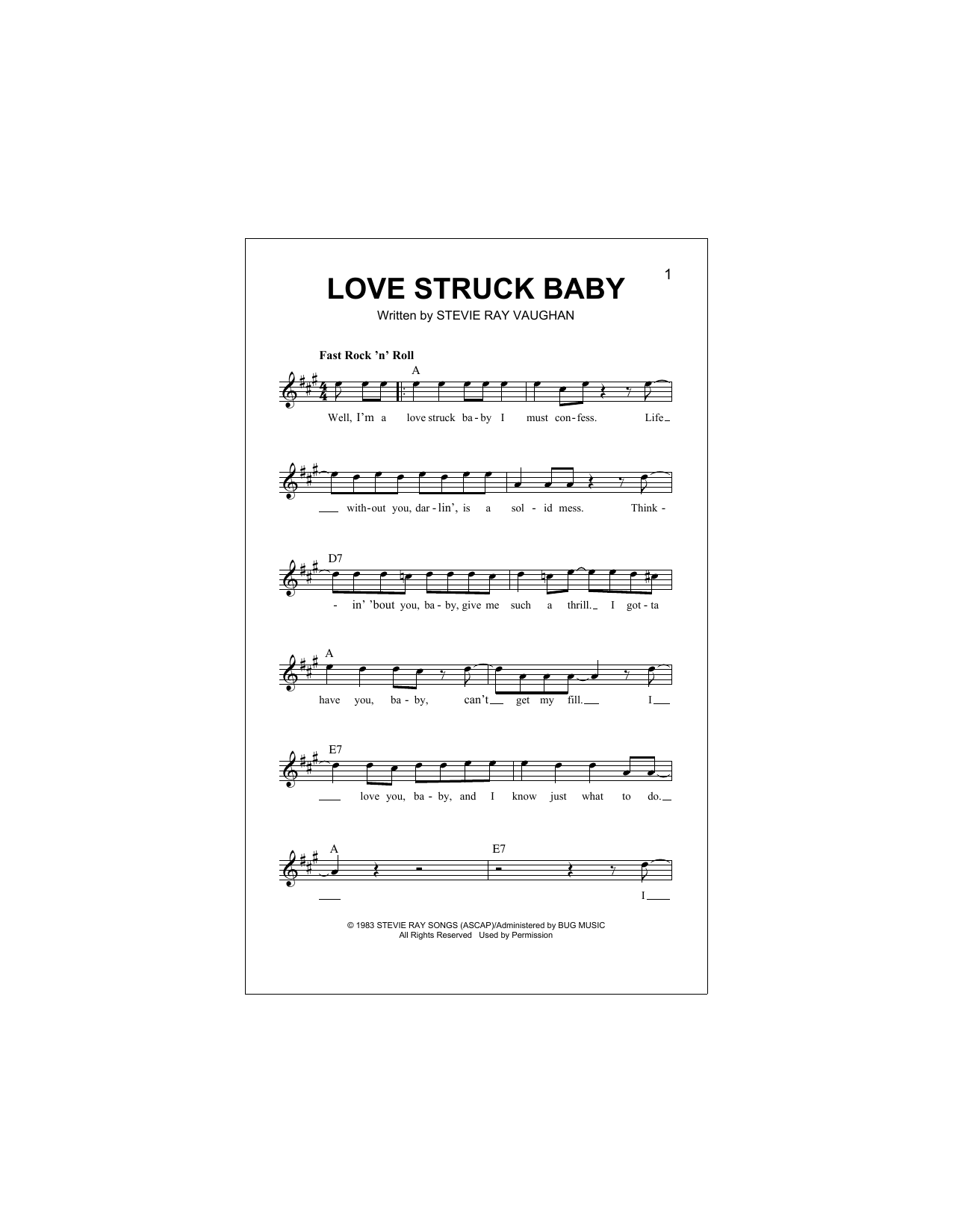 Love Struck Baby (Lead Sheet / Fake Book) von Stevie Ray Vaughan